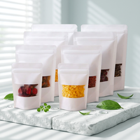Sachet Doypack en papier kraft blanc avec fenêtre transparente et fermeture éclair refermable pour emballage alimentaire de noix, fruits secs, snacks et thé