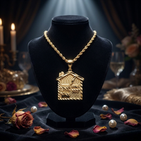 Collier pendentif Hip Hop Trap House en acier inoxydable plaqué or 14K avec chaîne torsadée et breloque maison, bijoux pour hommes, vente en gros