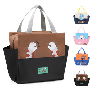 Cartoon Color Block <b>Childrens</b> Lunch <b>Bag</b> Large Capacity Insulated Portable For Outdoor <b>Travel</b> Office Use - Product Image 1