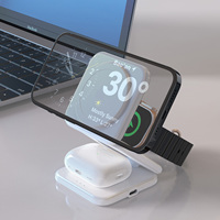 Station de charge sans fil magnétique pliable 3-en-1 avec port Type-C à charge rapide PD/QC, sortie 18W, certifiée ignifuge CE/FCC/ROHS