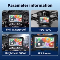 Navigateur GPS pour moto avec écran tactile de 7 pouces, CarPlay sans fil, Android Auto, étanche IP67, aide au recul, télécommande