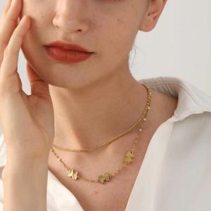 Collier tendance en acier inoxydable plaqué or 18 carats avec pendentif papillon à double couche pour femmes, chaîne à maillons imperméable - Product Image 4