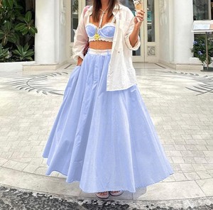 Women's Lace Trim Blue <strong>White</strong> Stripe <strong>Camisole</strong> and Skirt 2 Piece Vacation Outfits Sets - Product Image 1