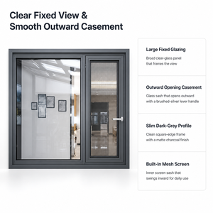 Fenêtre à battant en verre <span class=keywords><strong>fixe</strong></span> Hangxing, gris foncé, cadre étroit, ouverture vers l'extérieur, pour architectes, constructeurs, vente en gros en usine - Product Image 5