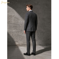 Costume Homme Gris Anthracite en Mélange de Laine Personnalisé OEM, Ensemble 2 Pièces, Simple Boutonnage, 2 Boutons, Revers Cranté, pour Mariage et Affaires