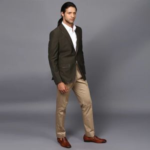 Blazer élégant en velours côtelé coupe ajustée pour hommes, bureau, mariage, fermeture à simple boutonnage respirante anti-rides, option grande taille pour hommes - Product Image 2