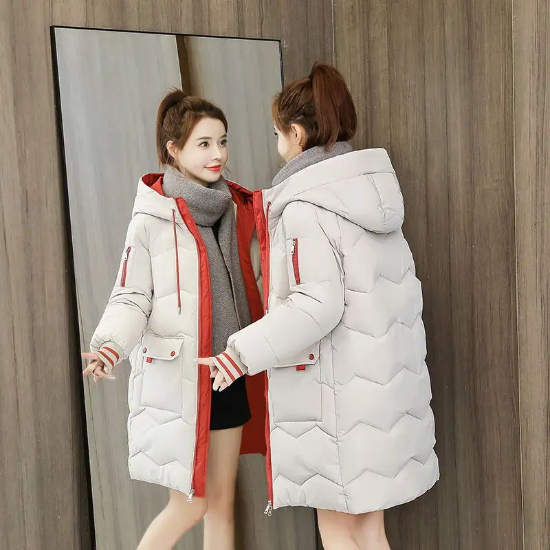 winter puffer jacket ladies warm hooded cotton-padded clothes thick padded outwear hooded long jackets and coats for women