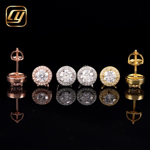 Pendientes de Moissanita con Engaste Circular de Oro Sólido de 18K, Corte Brillante Redondo, Joyería Clásica Unisex para Boda - Product Image 5