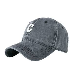 หมวกเบสบอลผ้าฝ้ายล้างสไตล์เรโทร ยูนิเซ็กส์ ปีกกว้าง ป้องกันแสงแดด พร้อมโลโก้ C พับเก็บได้ สไตล์เดนิม - Product Image 1