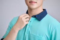 Polo Lacoste en maille à manches courtes, 200 grammes, pour impression/broderie, bleu aqua avec col marine