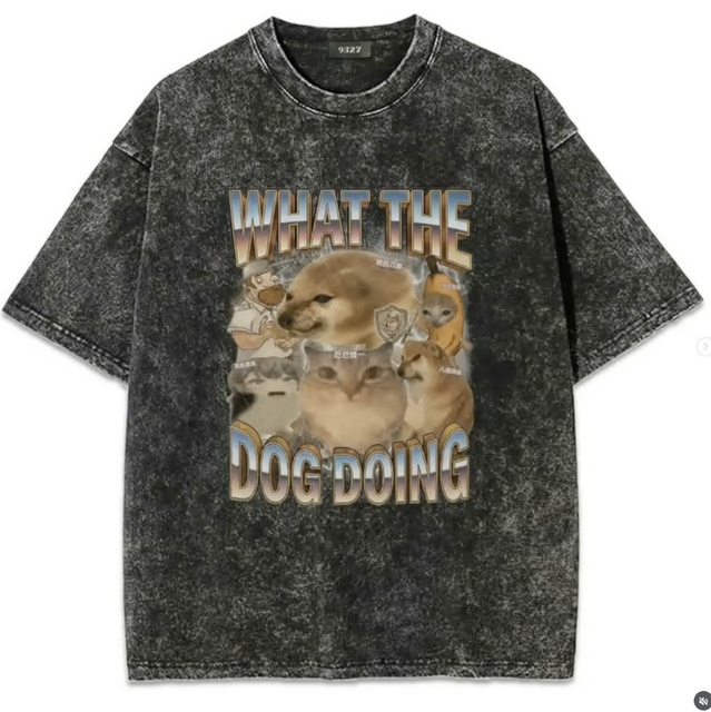 Vintage Acid Wash T Shirt Mens Oversized Streetwear Retro Graphic Meme Print Tee 100% Cotton What the Dog Doing Custom Shirt