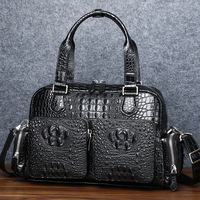Sac de voyage à motif crocodile, grande capacité, sac à main pour voyage d'affaires, sac bandoulière pour homme, tendance, en cuir de vachette de première qualité