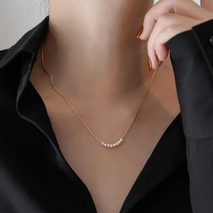 Wholesale French Elegant Stainless Steel 14k Gold Jewelry Freshwater <strong>Pearl</strong> Bead <strong>Necklace</strong> for Women - Product Image 6