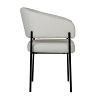 Fauteuil de salle à manger moderne en tissu bouclé à dossier tonneau, chaise d'appoint rembourrée avec structure en métal fin noir mat