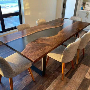 Muebles de Exterior de Lujo de <span class=keywords><strong>Alta</strong></span> Calidad, <span class=keywords><strong>Mesa</strong></span> de Comedor <span class=keywords><strong>Rectangular</strong></span> de Madera Maciza con Resina Epoxi, Modelo River Coffee - Product Image 1