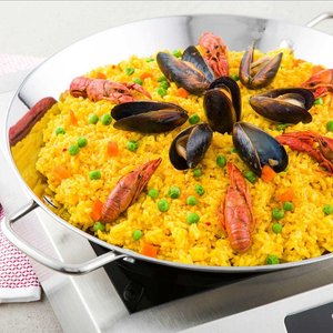 fábrica de China respetuoso del medio ambiente no palo grande de plata de acero inoxidable Pata Negra <span class=keywords><strong>Paella</strong></span> para Cocina - Product Image 5
