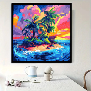 Kit de pintura de diamante puesta de sol isla Tropical 5D DIY al por mayor 40 40cm decoración de pared con paisaje de escena de playa de palmera - Product Image 3