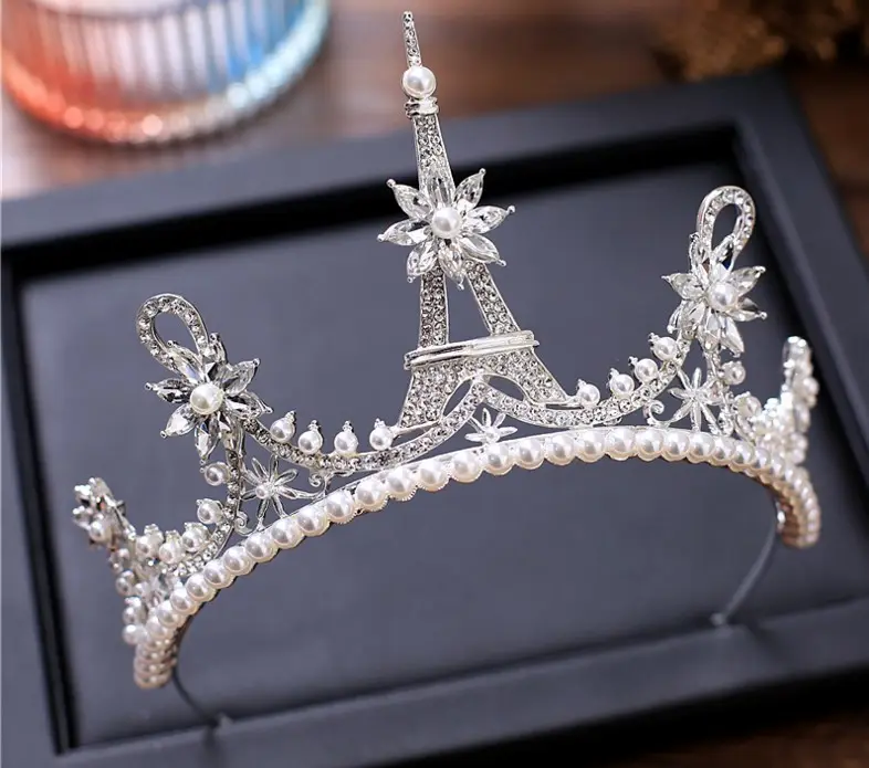Corona y tiara para niña y niño, corona para tocado de novia, Torre Eiffel, fiesta de boda, venta al por mayor