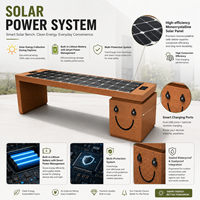Banc solaire intelligent en forme de U à motif bois, avec port de charge USB, sans dossier, pour espaces publics et de loisirs