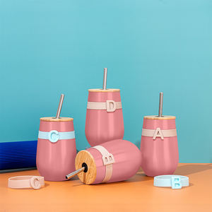 Vasos bonitos de seguridad para niños, vasos de acero inoxidable de doble pared con tapa de bambú ecológica, sin BPA, 12oz, 2022 - Product Image 5