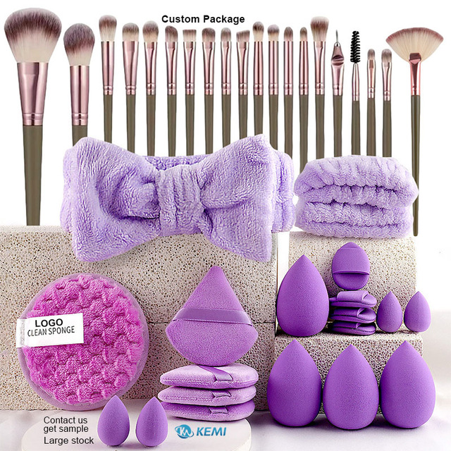 Wholesale 40pcs Beauty Sponge Makeup Brush Set Combination Face Cleaning Makeup Remover Pads Powder Puff Hair Band Tool Kits