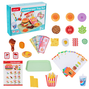 男の子女の子に最適なプレゼント、ごっこ遊び木製バーガーハンバーガー積み木パズル、モンテッソーリおもちゃ - Product Image 6