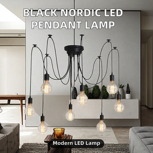 Lámpara Colgante LED Moderna Negra MingBen, Base de Metal Nórdica, Base de Plástico E27, Ángulo de Haz de 360°, Garantía de 2 Años, para Iluminación de Dormitorio - Product Image 2