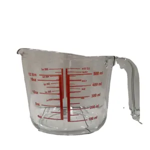 Good quality 500ml Borosilicate Glass Measuring Jug for Milk with Glass Handle and Red Scale