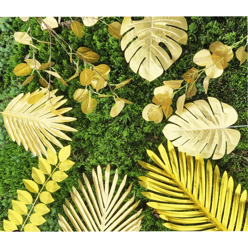 Wedding Decoration Artificial Golden Series Emulation Plant Gold Plastic Eucalyptus Palm Leaves Maple Leaf