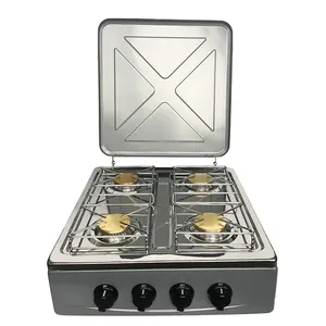 stainless steel brass cap camp cooker cooking stove gas 4 burner hob