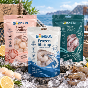 Bolsas de Embalaje de Alimentos Personalizadas con Sellado Trasero para Carne, Pollo, Pescado, Camarones, Pasta, Mariscos, Bolsa de Almacenamiento de Camarones Congelados con Ventana - Product Image 1
