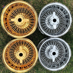 Ruedas de alambre de acero Lowrider 13x7 de 100 radios, diseño cóncavo inverso, 5x114.3, rueda de alambre de 13x7 con radios - Product Image 1