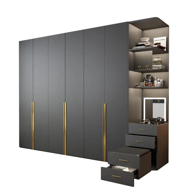 Modern and simple mirrored wardrobe/light luxury bedroom wooden combination wardrobe/minimalist and covered household wardrobe