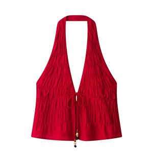 MYST&ZA Vêtements Femme Été 2026 Nouvelle Collection Sexy <span class=keywords><strong>Dos</strong></span> <span class=keywords><strong>Nu</strong></span> Volants Col Halter Court Sans Manches <span class=keywords><strong>Top</strong></span> 8741222 8741223 - Product Image 1
