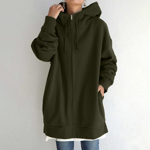 Felpe <span class=keywords><strong>con</strong></span> <span class=keywords><strong>Cappuccio</strong></span> Eleganti da Donna, Felpe Monocolore Casual <span class=keywords><strong>con</strong></span> Zip a Manica Lunga, Giacche Oversize Femminili, Nuova Moda - Product Image 5