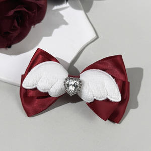 Barrette en satin faite à la main avec nœud et ailes de ballerine, ornée de strass, mignonne et élégante, SASA Gift, pince latérale, ailes d'ange, 9,5x6cm, style Lolita - Product Image 5