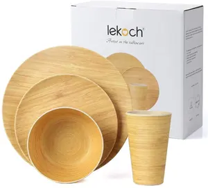 Bamboo Round Plate Tableware Sets Dishes Household Solid Salad Bowl Cup Set Dishes Environmental Protection PlatesためGift