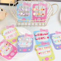 Lot de 12 faux ongles pour enfants, en ABS, 3D, dessin animé, détachables, réutilisables, pré-dessinés, pour filles, à presser