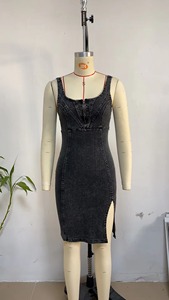 Vestito Estivo da Donna in Denim Elasticizzato, Sexy, con Scollo Quadrato <span class=keywords><strong>a</strong></span> <span class=keywords><strong>U</strong></span>, Senza Maniche, Aderente, con Spacco e Schiena Scoperta - Pronta Consegna All'ingrosso - Product Image 6