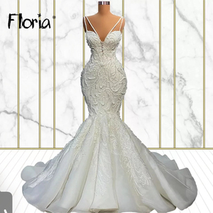 S5675F Drop Shipping 2023 High Quality New Fashion Customize White Suspender Waist Fishtail Thin Sexy Bride Wedding Dress - Product Image 1