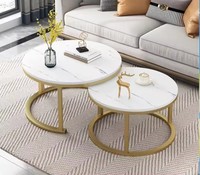 Minimaliste Or Noir Marbre Pierre mdf Bois Ronde Table D'extrémité Côté Nid Ensemble de 2 Table Basse Gigogne pour Salon
