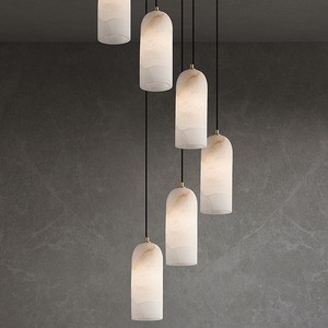 Luxury Minimalist Pendant <b>Light</b> LED Natural Marble Copper Long Shape Home Chandelier - Product Image 3