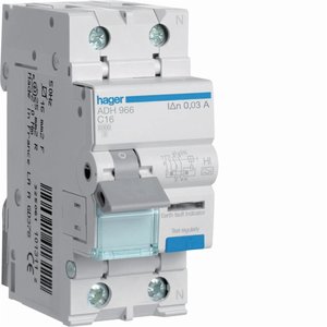 Hager Adh966 Rcbo 1P+N C16A 30mA Protezione da Guasto a Terra per Sicurezza Elettrica - Product Image 1