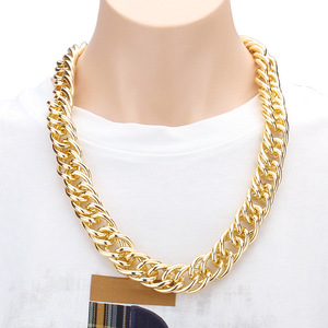 Gold Aluminum Chain Necklace And <b>Bracelet</b> <b>Set</b> For Men Women Street Fashion Hip Hop Jewelry Zinc Alloy Geometric Design - Product Image 2