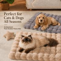 Coussin pour animaux de compagnie de luxe, double couche, réversible, en peluche de lapin texturée à bulles, épaisse, douce et moelleuse, avec bordure à pompons, pour chats et chiens, toutes saisons