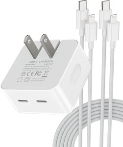 35W Dual <b>USB</b> <b>C</b> Port Compact Power <b>Adapter</b> 2 <b>Type</b> <b>C</b> Ports White Foldable Universal Charger For iPhone MacBook iPad AirPods - Product Image 1