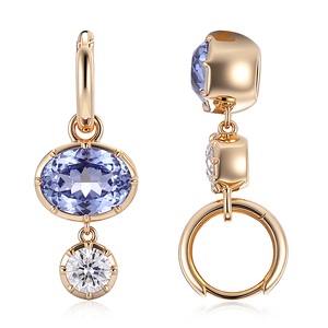 Boucles <span class=keywords><strong>d</strong></span>'oreilles pendantes en <span class=keywords><strong>saphir</strong></span> de laboratoire, <span class=keywords><strong>or</strong></span> <span class=keywords><strong>jaune</strong></span> 10K, <span class=keywords><strong>saphir</strong></span> ovale 6*8mm, bijoux de mode pour la mariée et les fêtes de mariage - Product Image 2