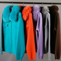 Ensemble Sport Décontracté Tricoté 2 Pièces pour Femme, Manteau en Laine Mélangée avec Col en Laine et Poche Poitrine, et Pantalon