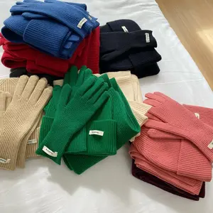 All'ingrosso guanti da cappello a maglia 3 pezzi per Set Combo inverno caldo lavorato a maglia invernale