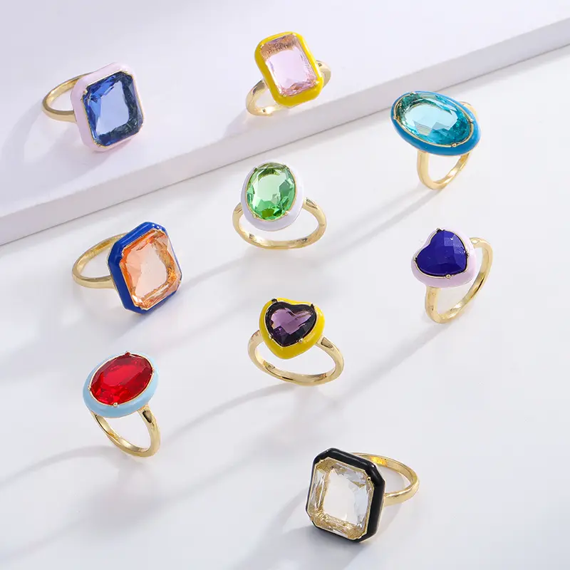 2022 नई संग्रह ग्लास तामचीनी अंगूठी आभूषण रंगीन 18k सोना मढ़वाया के छल्ले के लिए 5a जिक्रोन के छल्ले क्रिसमस उपहार